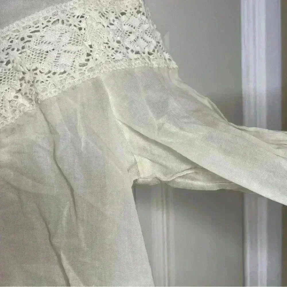 Free People Sheer Eyelet Detail White Boho Top Sz XS